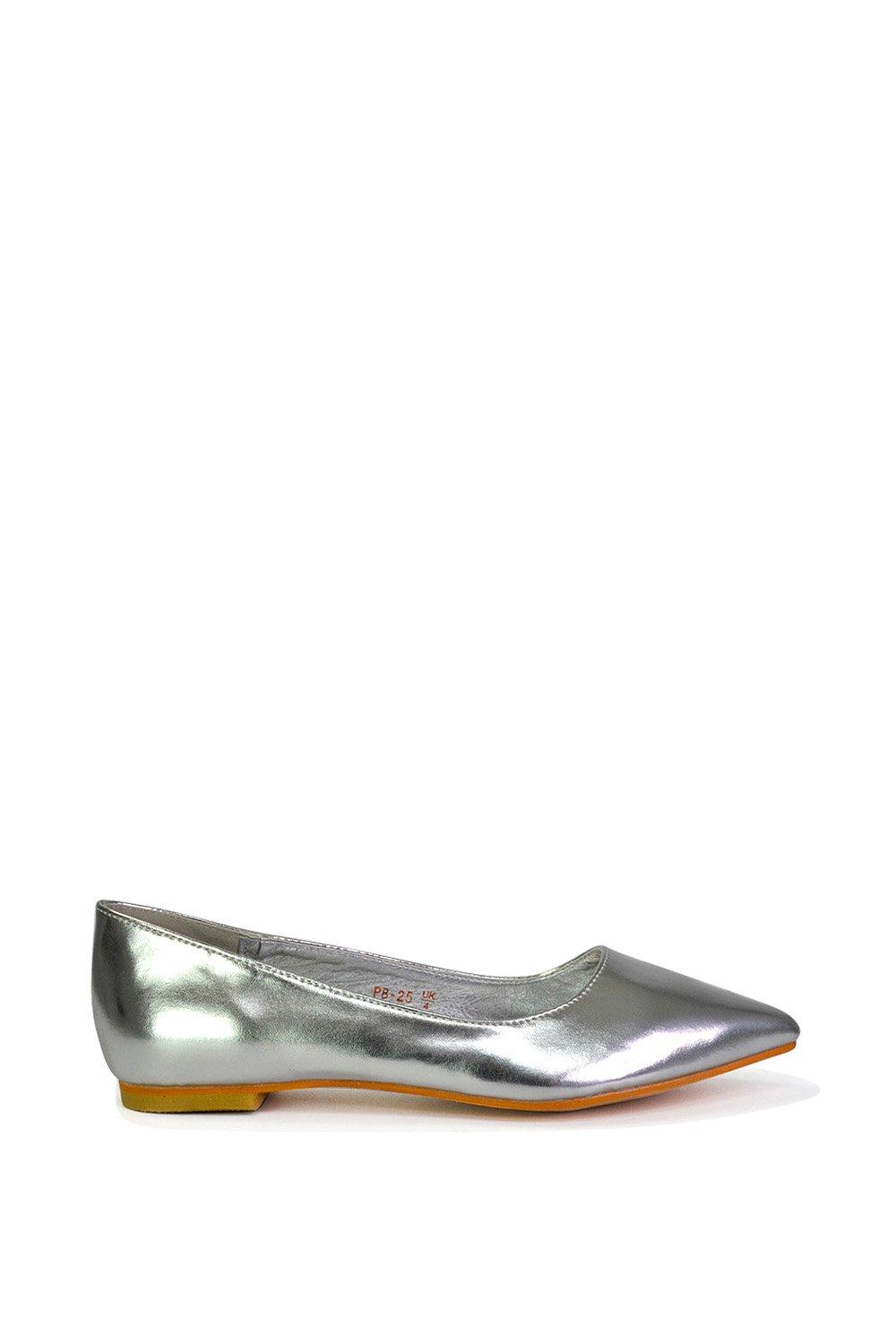 XY London Women's 'Bubbles' Pointed Toe Slip on Flat Ballerina Pump Shoes|Size: 6|metallic silver